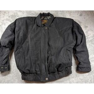 Vtg Mike's Arcade Black Leather Bomber Jacket XL Zip Snap Western